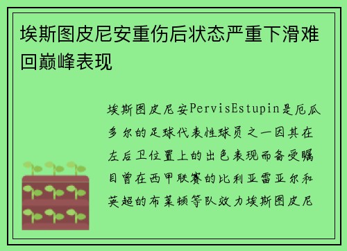 埃斯图皮尼安重伤后状态严重下滑难回巅峰表现 埃斯图皮尼安重伤后状态严重下滑难回巅峰表现